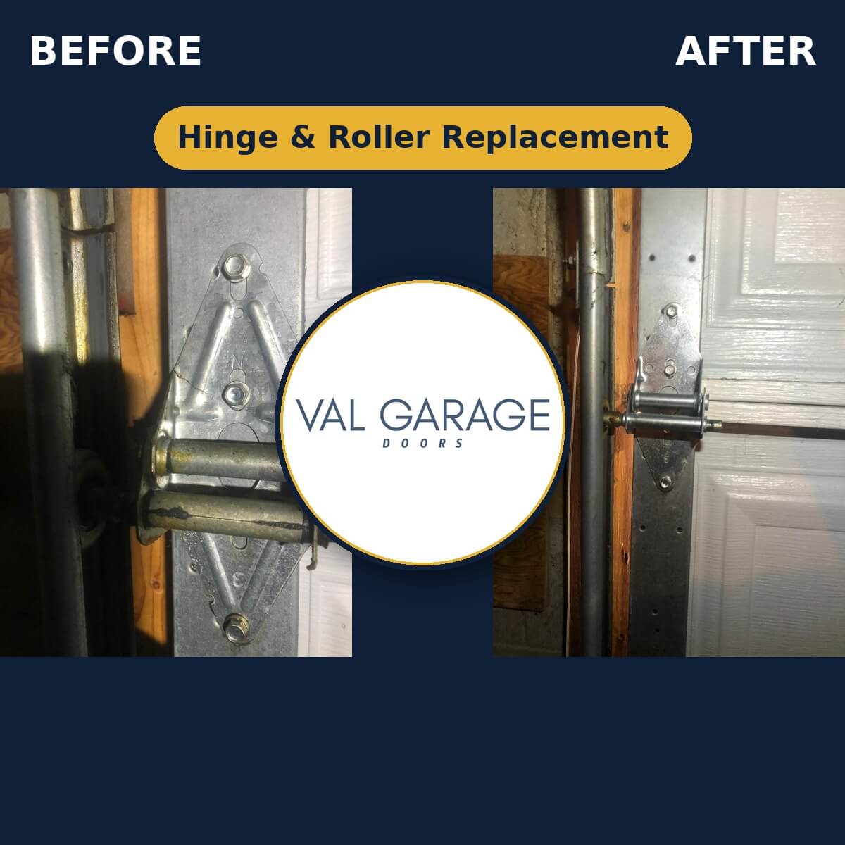Val Garage Doors — Hinge & Roller Replacement (before and after)