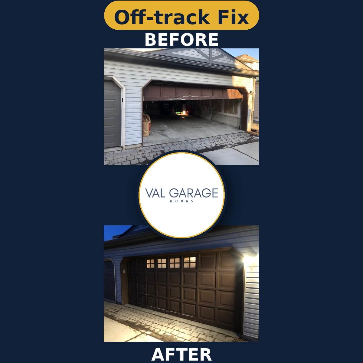 Val Garage Doors — Off-track Fix (before and after)