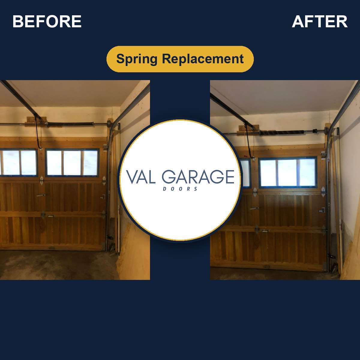 Val Garage Doors — Spring Replacement (before and after)