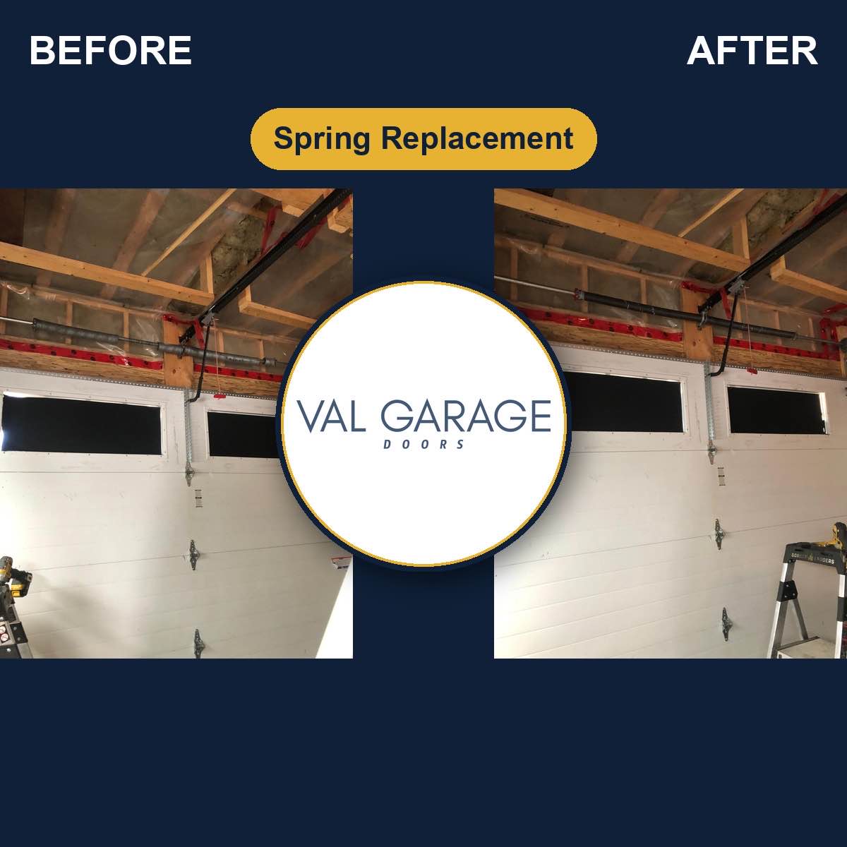 Val Garage Doors — Spring Replacement (before and after)