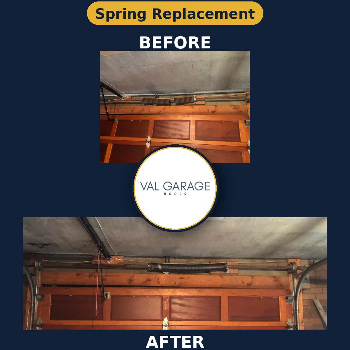 Val Garage Doors — Spring Replacement (before and after)